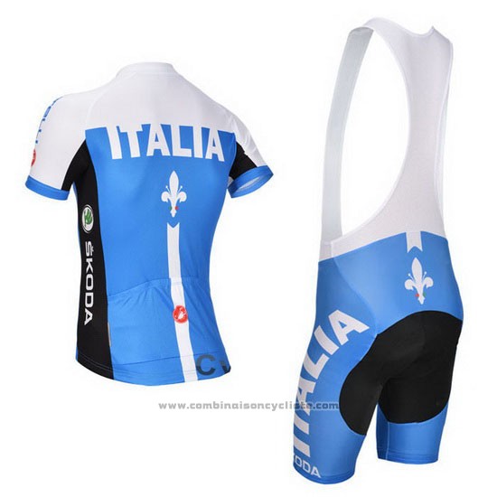 2014 Maillot Cyclisme Castelli Bleu et Blanc Manches Courtes et Cuissard