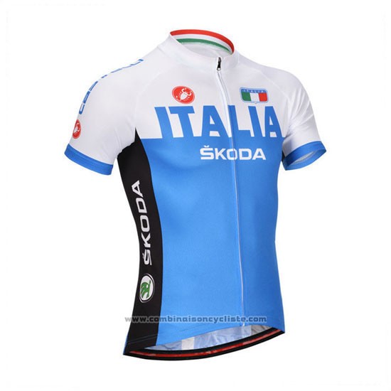 2014 Maillot Cyclisme Castelli Bleu et Blanc Manches Courtes et Cuissard