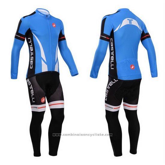 2014 Maillot Cyclisme Castelli Bleu et Noir Manches Longues et Cuissard