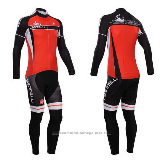 2014 Maillot Cyclisme Castelli Rouge Manches Longues et Cuissard