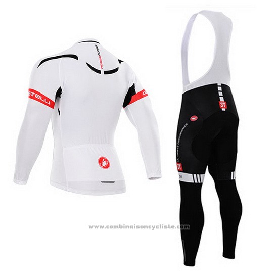 2015 Maillot Cyclisme Castelli Blanc et Noir Manches Longues et Cuissard