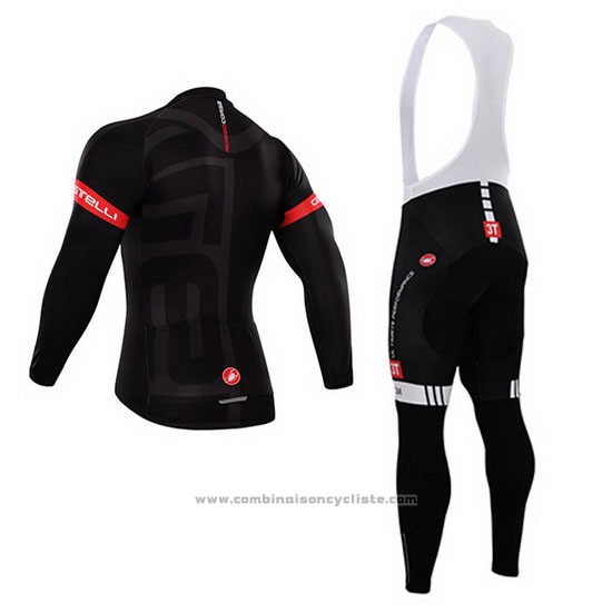 2015 Maillot Cyclisme Castelli Fonce Noir Manches Longues et Cuissard