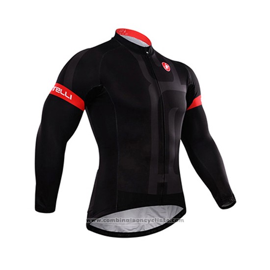 2015 Maillot Cyclisme Castelli Fonce Noir Manches Longues et Cuissard