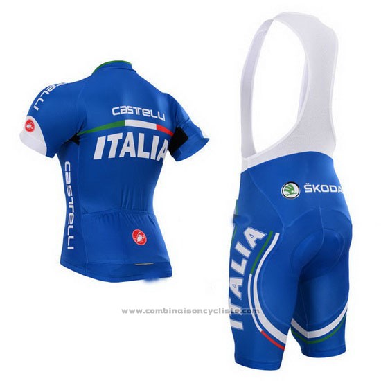2015 Maillot Cyclisme Castelli Italie Bleu Manches Courtes et Cuissard