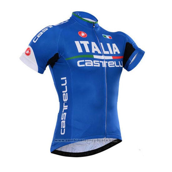 2015 Maillot Cyclisme Castelli Italie Bleu Manches Courtes et Cuissard