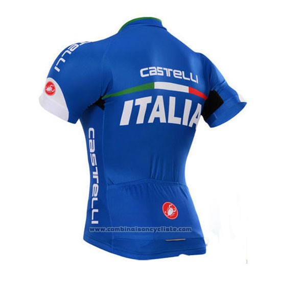 2015 Maillot Cyclisme Castelli Italie Bleu Manches Courtes et Cuissard