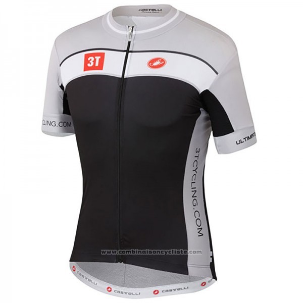 2017 Maillot Cyclisme Castelli 3t Gris et Noir Manches Courtes et Cuissard