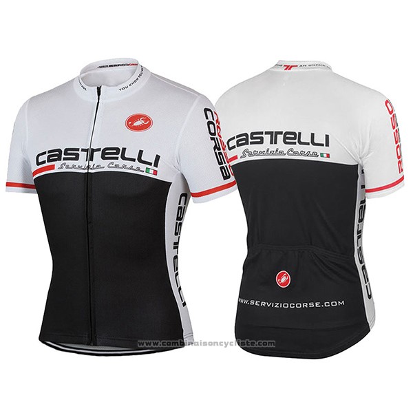 2017 Maillot Cyclisme Castelli Blanc et Noir Manches Courtes et Cuissard