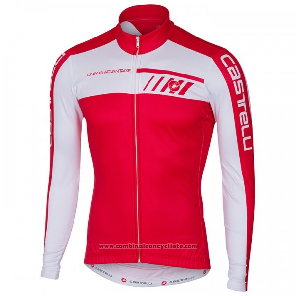 2017 Maillot Cyclisme Castelli Blanc et Rouge Manches Longues et Cuissard