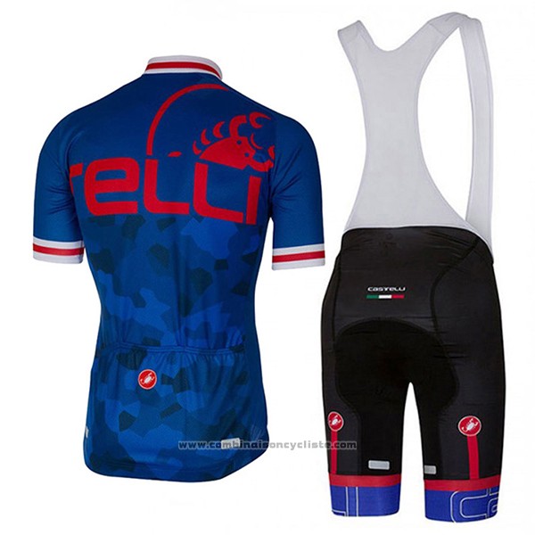 2017 Maillot Cyclisme Castelli Bleu et Rouge Manches Courtes et Cuissard
