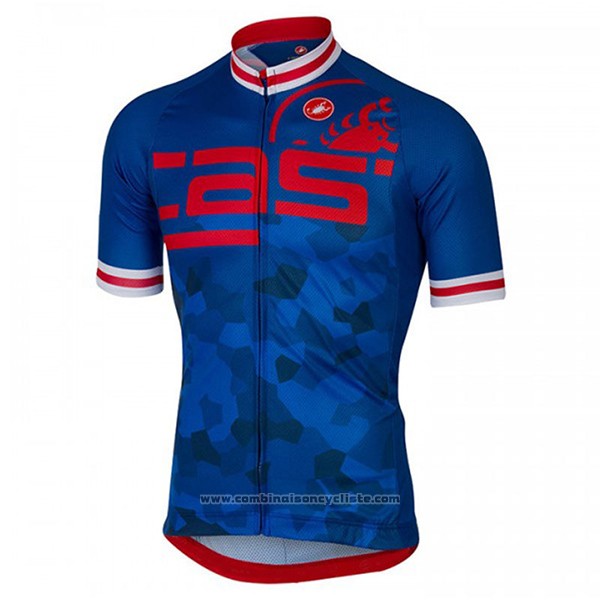 2017 Maillot Cyclisme Castelli Bleu et Rouge Manches Courtes et Cuissard