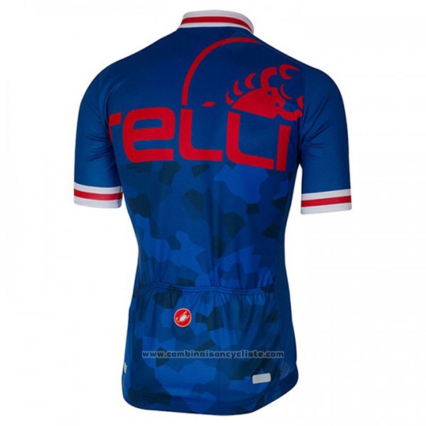 2017 Maillot Cyclisme Castelli Bleu et Rouge Manches Courtes et Cuissard