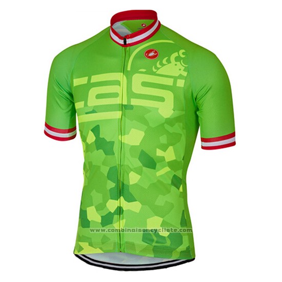 2017 Maillot Cyclisme Castelli Brillant Vert Manches Courtes et Cuissard
