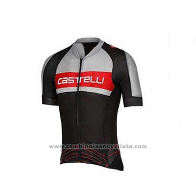 2017 Maillot Cyclisme Castelli Gris et Noir Manches Courtes et Cuissard