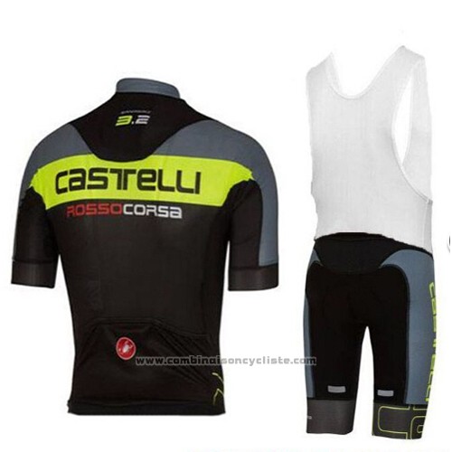 2017 Maillot Cyclisme Castelli Vert et Noir Manches Courtes et Cuissard