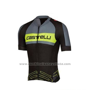 2017 Maillot Cyclisme Castelli Vert et Noir Manches Courtes et Cuissard