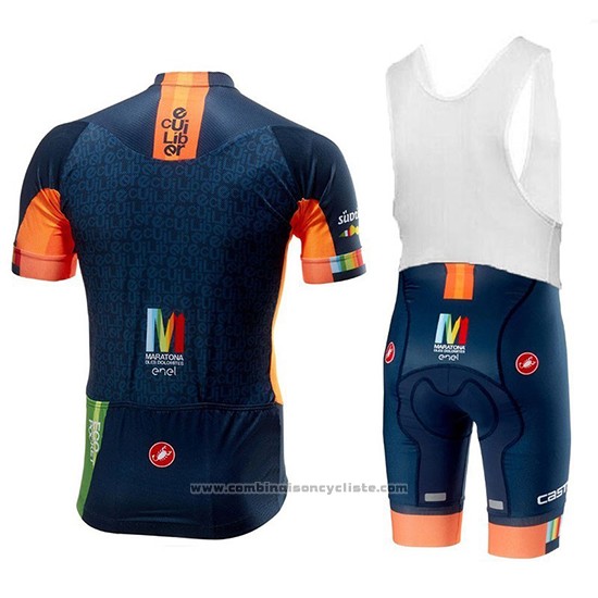 2018 Maillot Cyclisme Castelli Maratona Dles Dolomites-enel Bleu Orange Manches Courtes et Cuissard