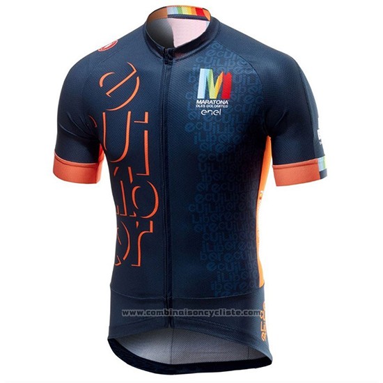 2018 Maillot Cyclisme Castelli Maratona Dles Dolomites-enel Bleu Orange Manches Courtes et Cuissard