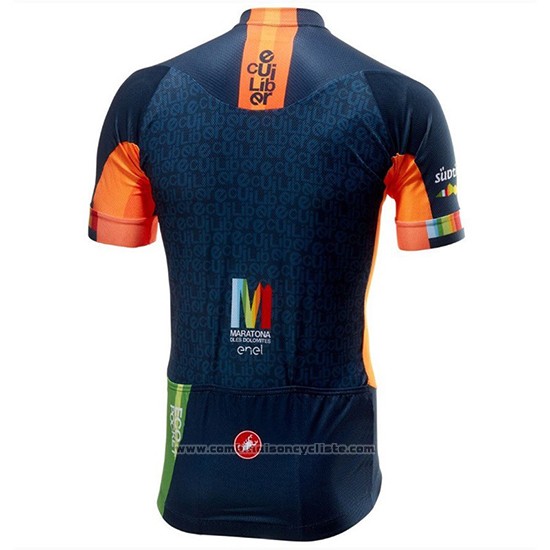 2018 Maillot Cyclisme Castelli Maratona Dles Dolomites-enel Bleu Orange Manches Courtes et Cuissard