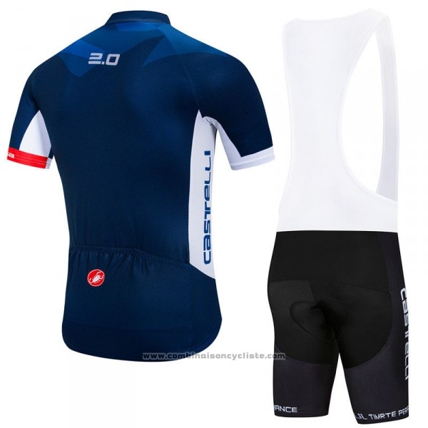 2018 Maillot Cyclisme Castelli Fonce Bleu Manches Courtes et Cuissard