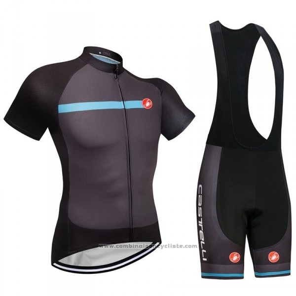 2018 Maillot Cyclisme Castelli Fonce Gris Manches Courtes et Cuissard