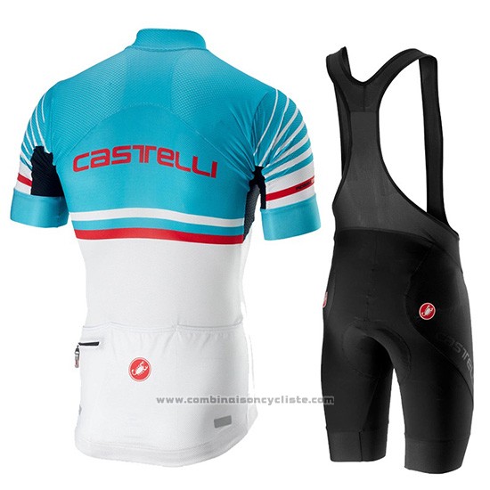 2019 Maillot Cyclisme Castelli Free AR 4.1 Azur Blanc Manches Courtes et Cuissard