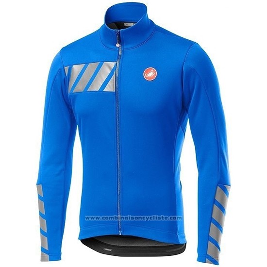 2019 Maillot Cyclisme Castelli Raddoppia 2 Bleu Argent Manches Longues et Cuissard