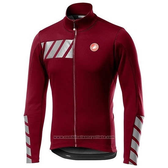 2019 Maillot Cyclisme Castelli Raddoppia 2 Rouge Argent Manches Longues et Cuissard