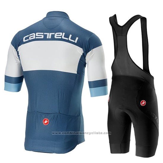 2019 Maillot Cyclisme Castelli Ruota Bleu Blanc Manches Courtes et Cuissard