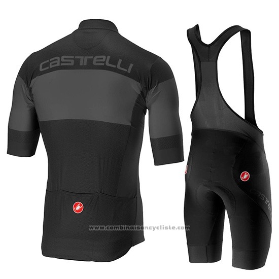 2019 Maillot Cyclisme Castelli Ruota Noir Gris Manches Courtes et Cuissard
