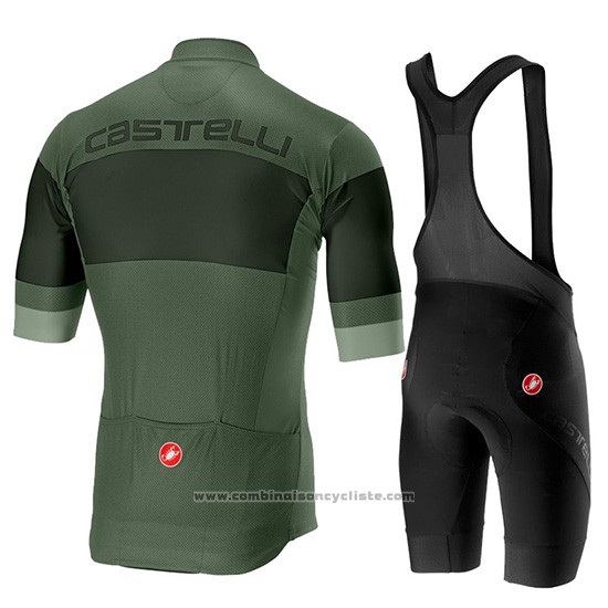 2019 Maillot Cyclisme Castelli Ruota Noir Vert Manches Courtes et Cuissard
