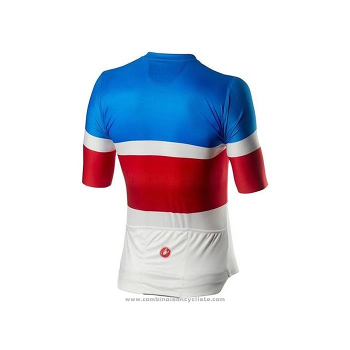 2020 Maillot Cyclisme Castelli Bleu Rouge Blanc Manches Courtes et Cuissard