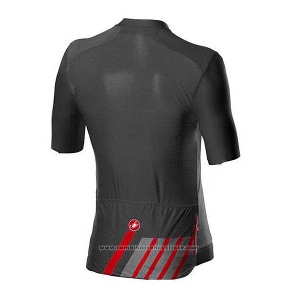 2020 Maillot Cyclisme Castelli Noir Gris Rouge Manches Courtes et Cuissard
