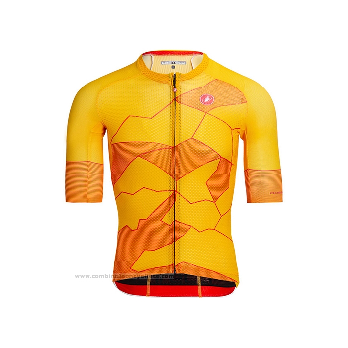 2021 Maillot Cyclisme Castelli Jaune Orange Manches Courtes et Cuissard