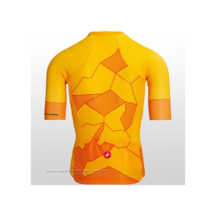2021 Maillot Cyclisme Castelli Jaune Orange Manches Courtes et Cuissard