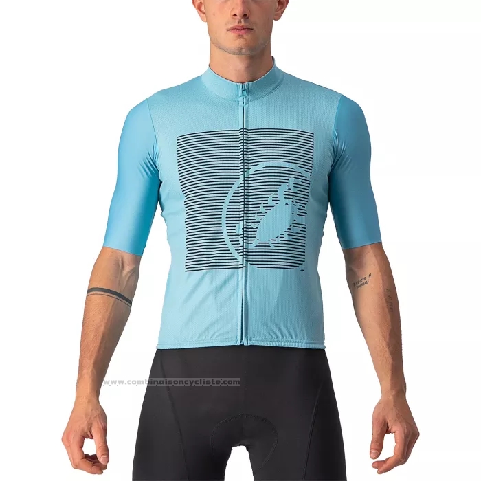 2022 Maillot Cyclisme Castelli Bleu Clair Gris Manches Courtes et Cuissard