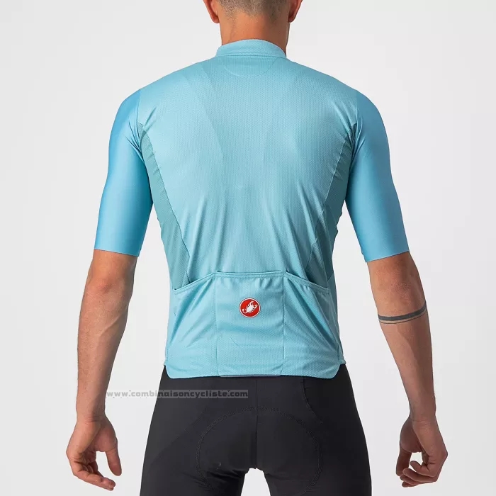 2022 Maillot Cyclisme Castelli Bleu Clair Gris Manches Courtes et Cuissard