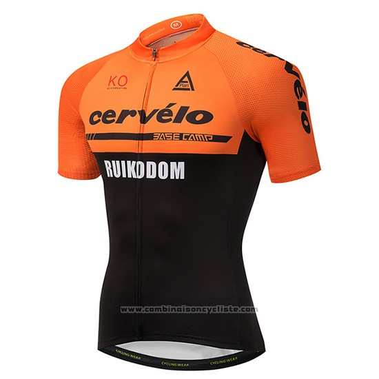 2018 Maillot Cyclisme Cervelo Orange et Noir Manches Courtes et Cuissard
