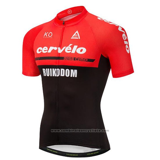2018 Maillot Cyclisme Cervelo Rouge et Noir Manches Courtes et Cuissard