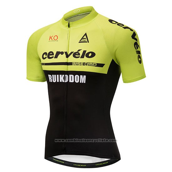 2018 Maillot Cyclisme Cervelo Vert et Noir Manches Courtes et Cuissard