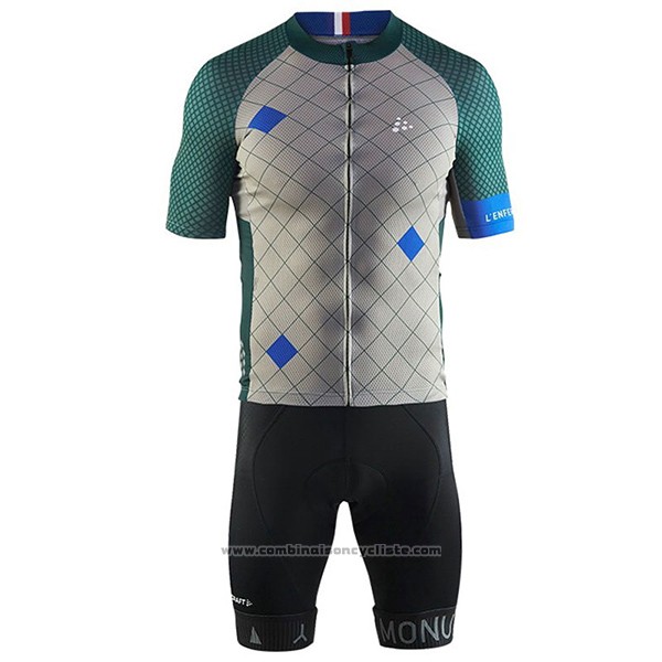 2017 Maillot Cyclisme Craft Monuments Argent et Vert Manches Courtes et Cuissard
