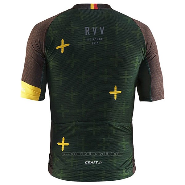 2017 Maillot Cyclisme Craft Monuments Marron et Vert Manches Courtes et Cuissard