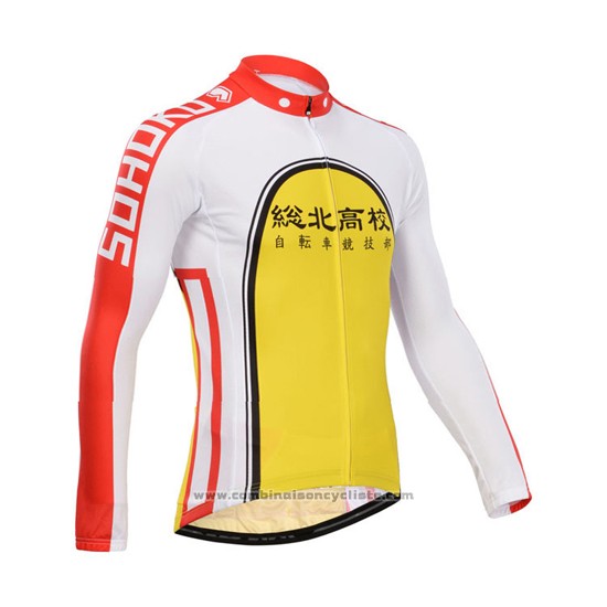 2014 Maillot Cyclisme Fox Cyclingbox Blanc et Jaune Manches Longues et Cuissard
