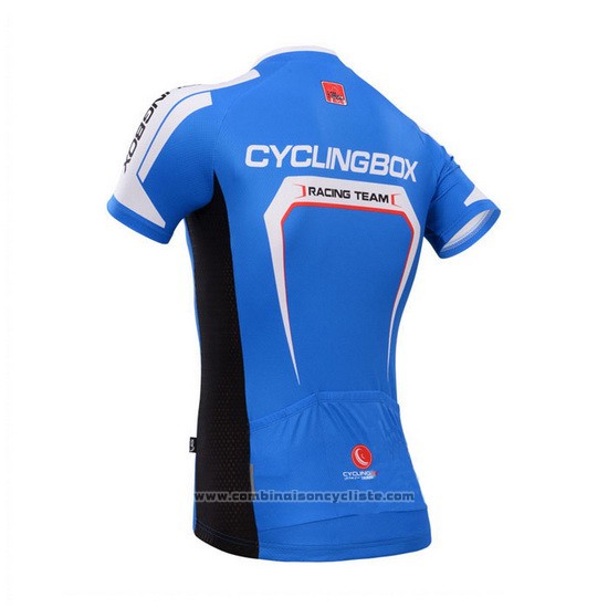 2014 Maillot Cyclisme Fox Cyclingbox Bleu et Blanc Manches Courtes et Cuissard