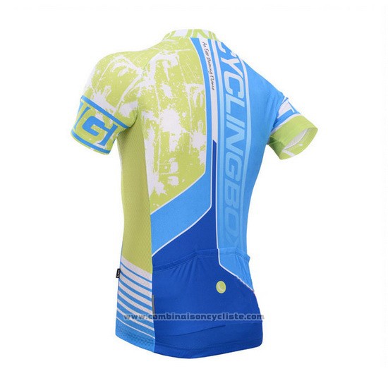 2014 Maillot Cyclisme Fox Cyclingbox Jaune et Azur Manches Courtes et Cuissard