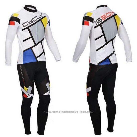 2014 Maillot Cyclisme Fox Cyclingbox Lumiere Blanc Manches Longues et Cuissard