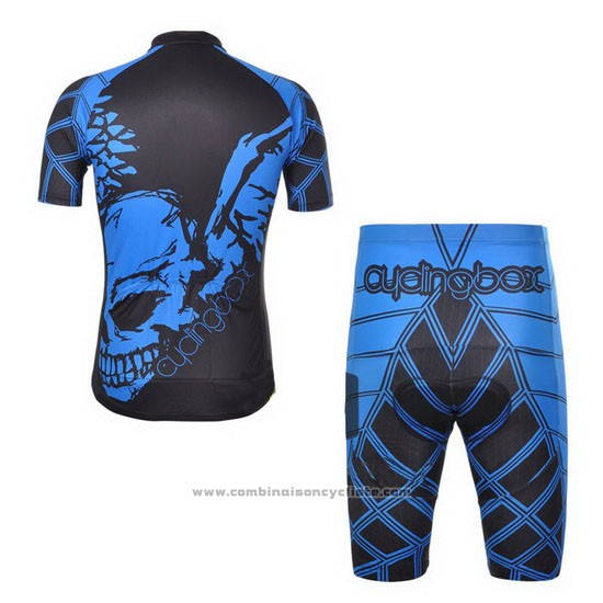 2014 Maillot Cyclisme Fox Cyclingbox Noir et Bleu Manches Courtes et Cuissard
