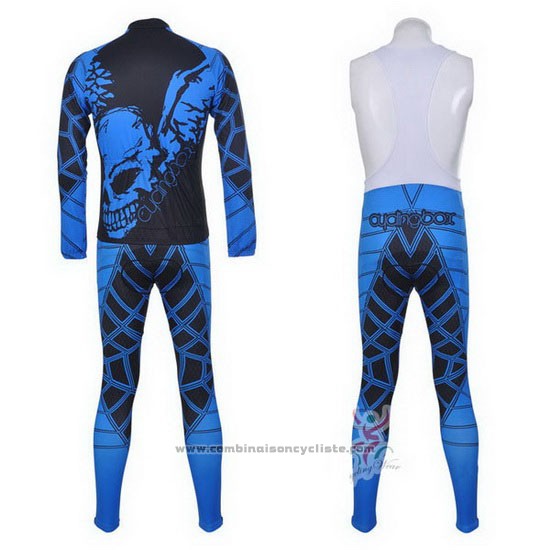 2014 Maillot Cyclisme Fox Cyclingbox Noir et Bleu Manches Longues et Cuissard