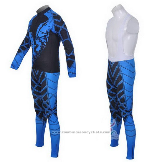 2014 Maillot Cyclisme Fox Cyclingbox Noir et Bleu Manches Longues et Cuissard