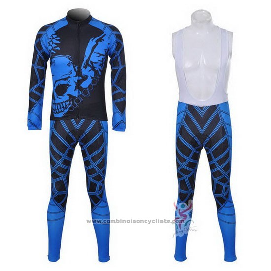 2014 Maillot Cyclisme Fox Cyclingbox Noir et Bleu Manches Longues et Cuissard